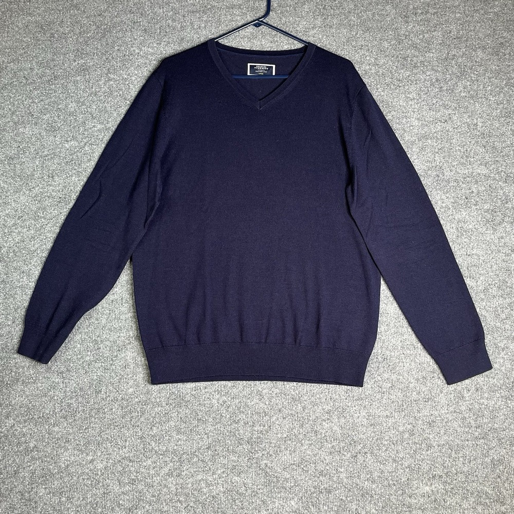 Charles Tyrwhitt Merino Wool Sweater Men Large V-neck Blue Minimalist Casual